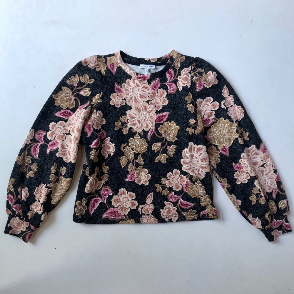 New Maison D'Amelie Floral Puff Sleeve Sweatshirt